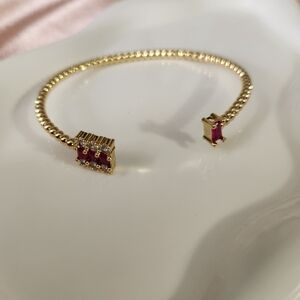 14k gold plated red and clear adjustable cuff bracelet